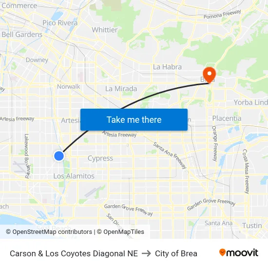 Carson & Los Coyotes Diagonal NE to City of Brea map