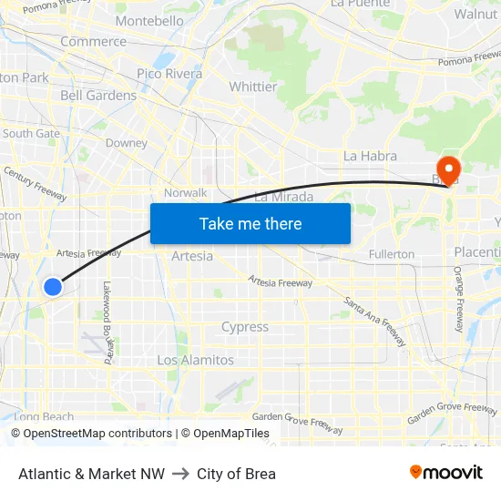 Atlantic & Market NW to City of Brea map