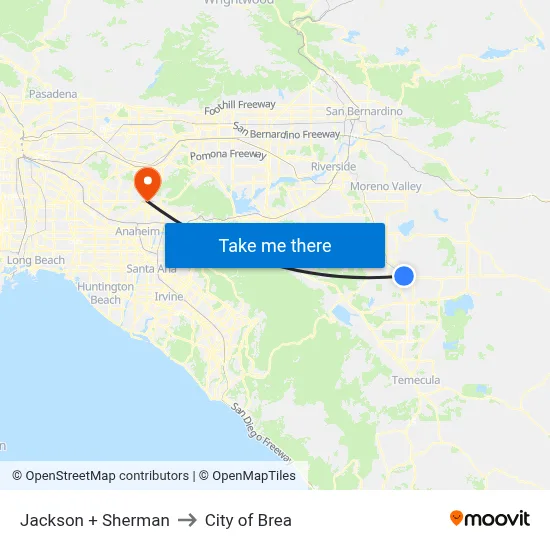 Jackson + Sherman to City of Brea map