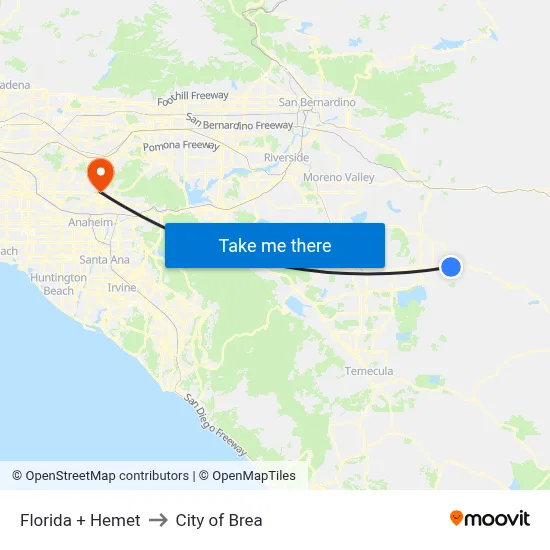 Florida + Hemet to City of Brea map