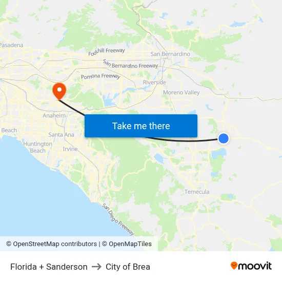 Florida + Sanderson to City of Brea map