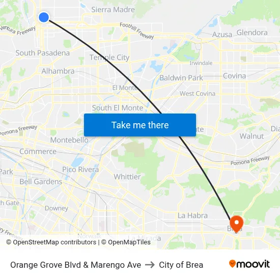 Orange Grove Blvd & Marengo Ave to City of Brea map