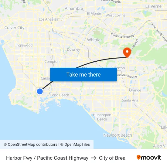 Harbor Fwy / Pacific Coast Highway to City of Brea map