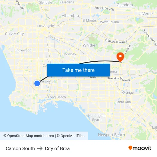 Carson South to City of Brea map