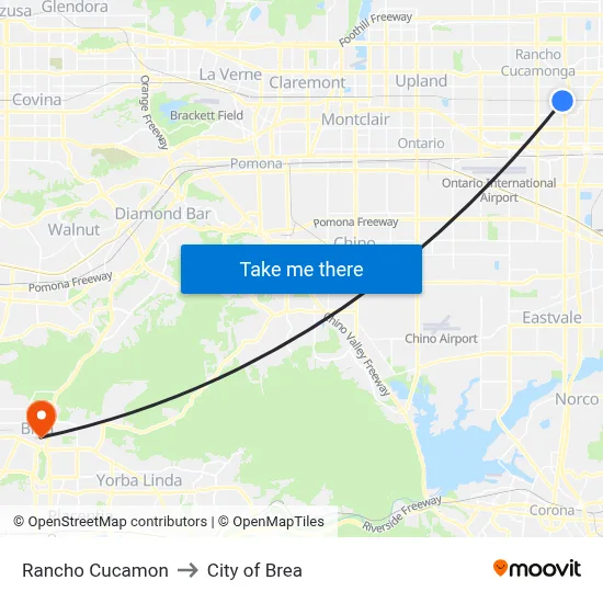 Rancho Cucamon to City of Brea map