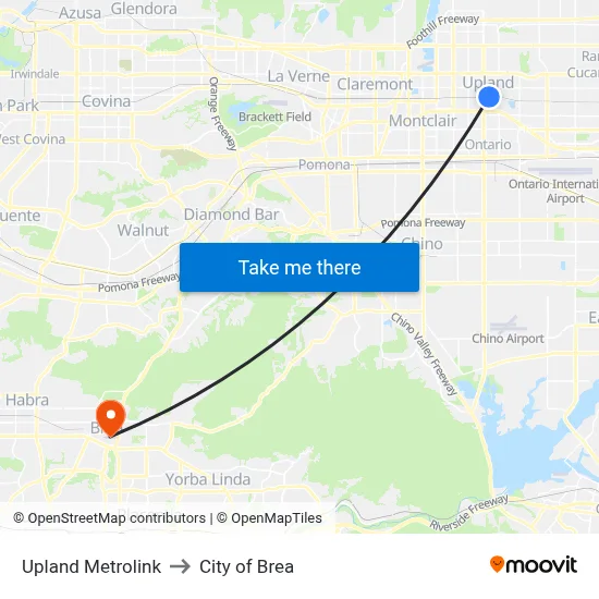 Upland Metrolink to City of Brea map