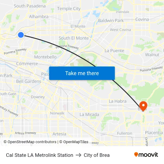 Cal State LA Metrolink Station to City of Brea map