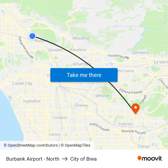Burbank Airport - North to City of Brea map
