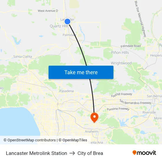 Lancaster Metrolink Station to City of Brea map