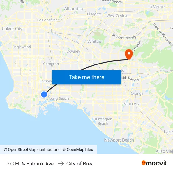 P.C.H. & Eubank Ave. to City of Brea map