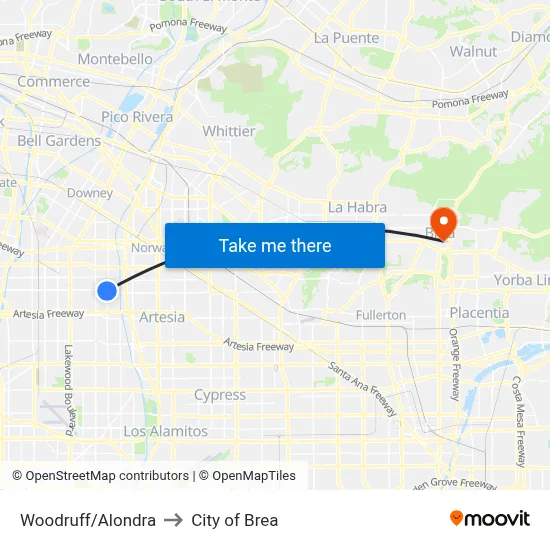 Woodruff/Alondra to City of Brea map