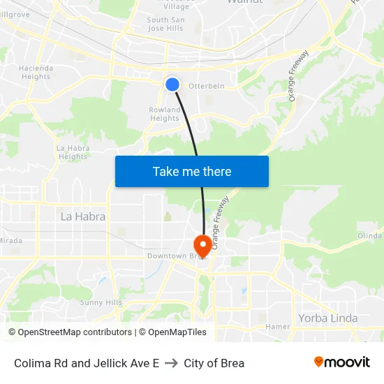 Colima Rd and Jellick Ave E to City of Brea map