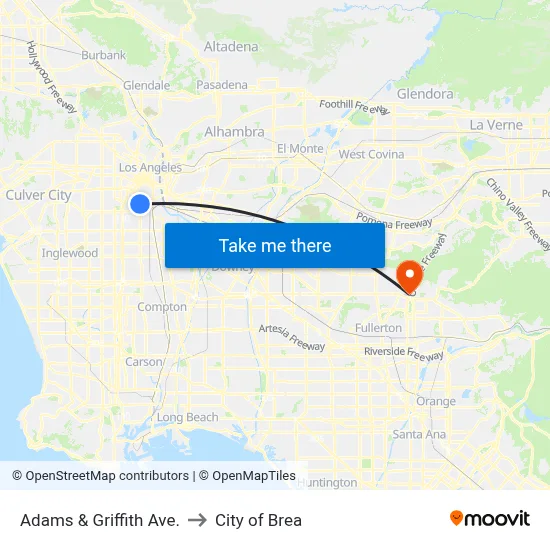 Adams & Griffith Ave. to City of Brea map