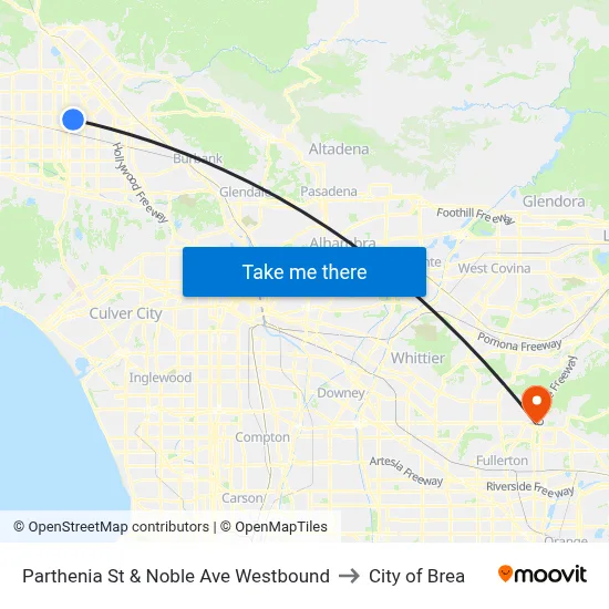 Parthenia St & Noble Ave Westbound to City of Brea map
