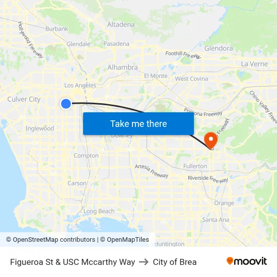 Figueroa St & USC Mccarthy Way to City of Brea map