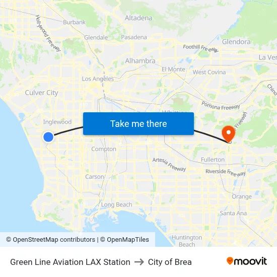 Green Line Aviation LAX Station to City of Brea map
