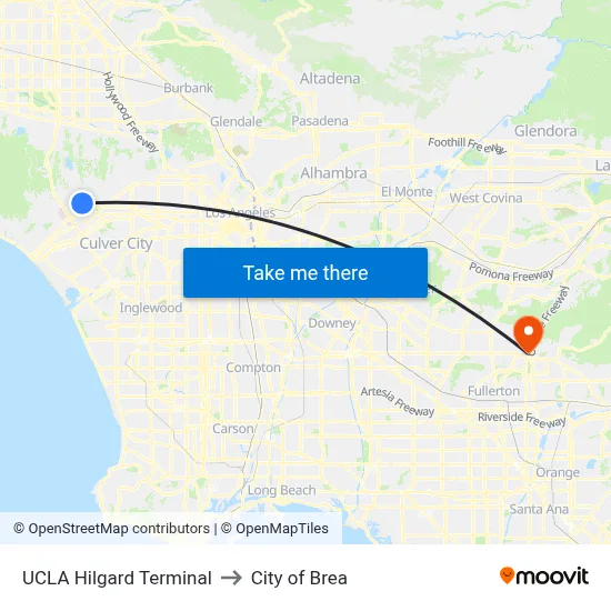 UCLA Hilgard Terminal to City of Brea map