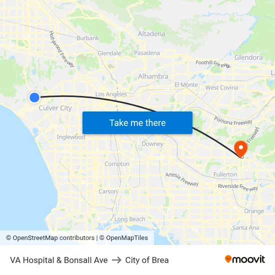 VA Hospital  & Bonsall Ave to City of Brea map