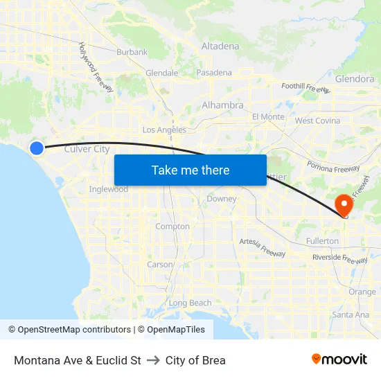 Montana Ave & Euclid St to City of Brea map