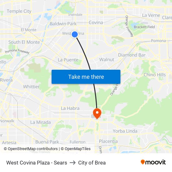 West Covina Plaza - Sears to City of Brea map