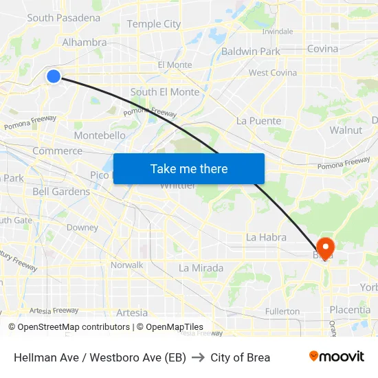 Hellman Ave / Westboro Ave (EB) to City of Brea map
