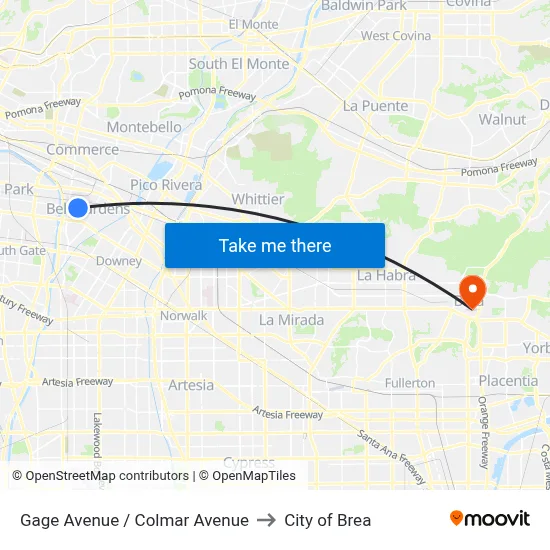 Gage Avenue / Colmar Avenue to City of Brea map