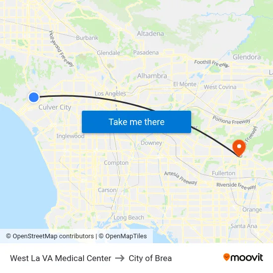 West La VA Medical Center to City of Brea map