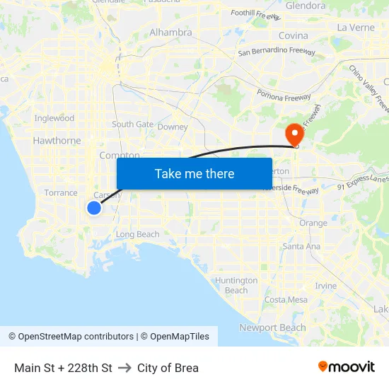 Main St + 228th St to City of Brea map