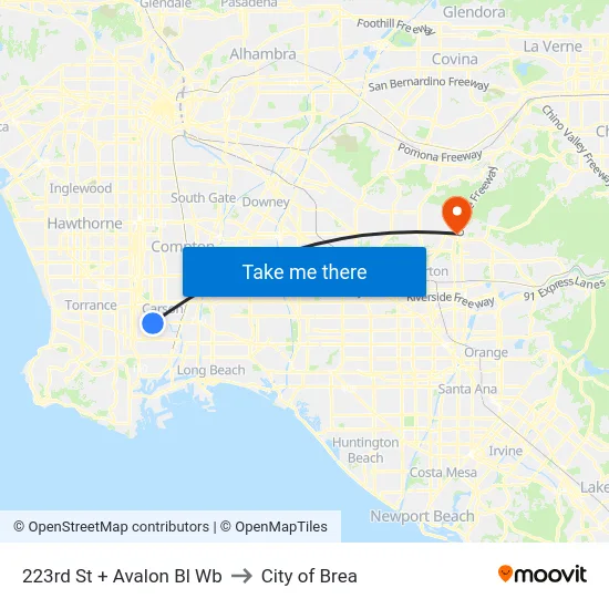 223rd St + Avalon Bl Wb to City of Brea map