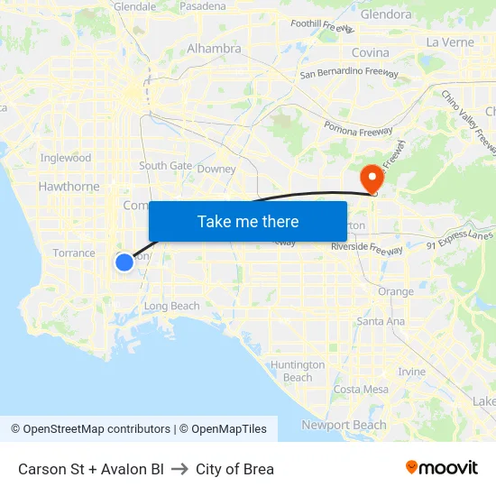 Carson St + Avalon Bl to City of Brea map