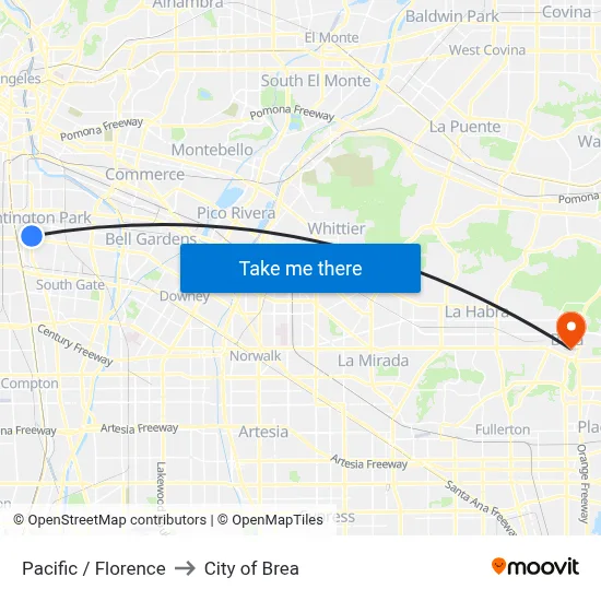 Pacific / Florence to City of Brea map