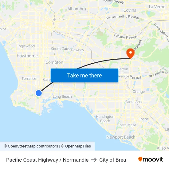 Pacific Coast Highway / Normandie to City of Brea map