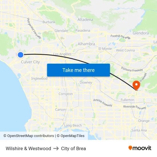 Wilshire & Westwood to City of Brea map