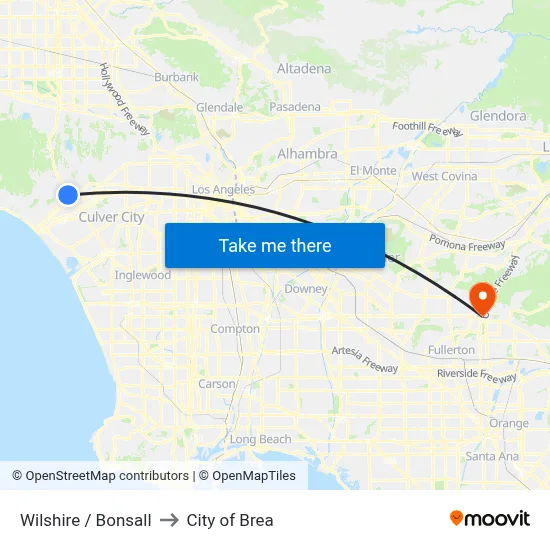 Wilshire / Bonsall to City of Brea map