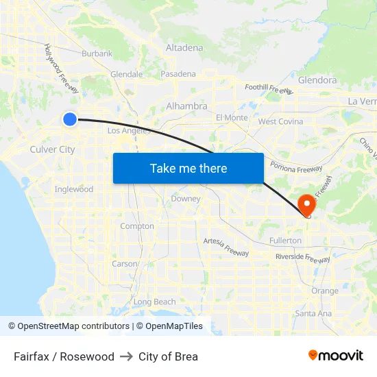 Fairfax / Rosewood to City of Brea map