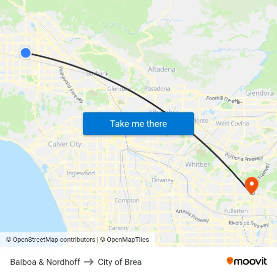 Balboa & Nordhoff to City of Brea map