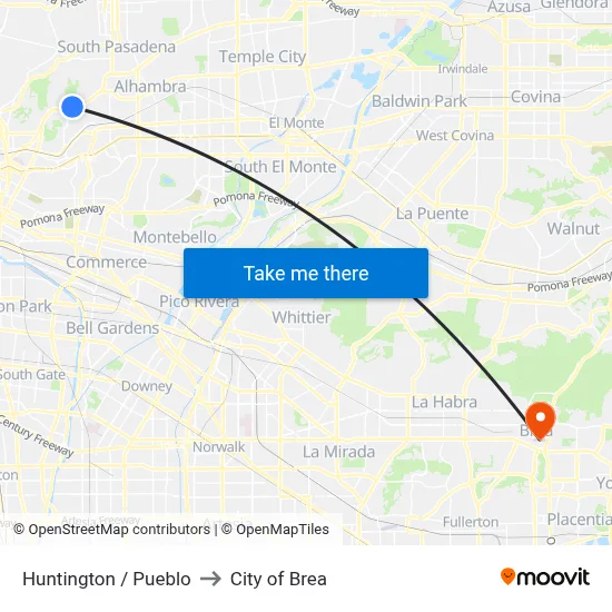 Huntington / Pueblo to City of Brea map