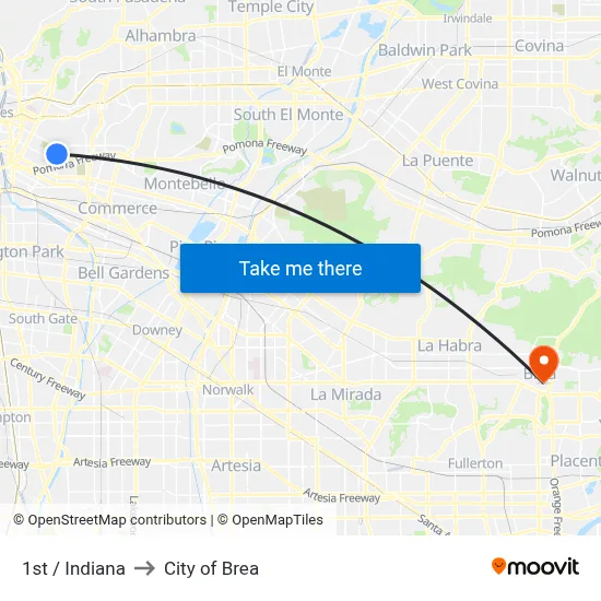 1st / Indiana to City of Brea map