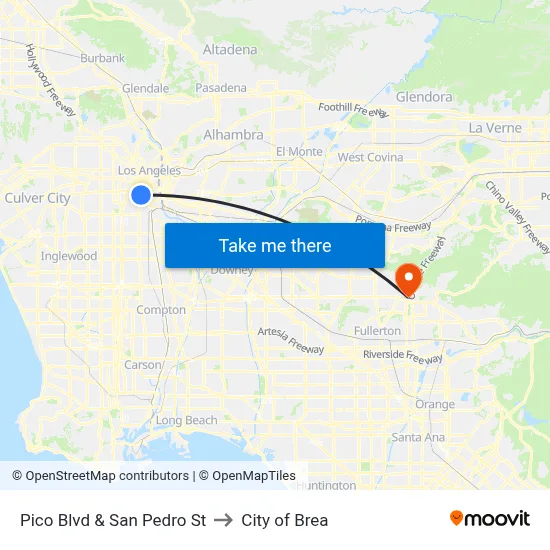 Pico Blvd & San Pedro St to City of Brea map