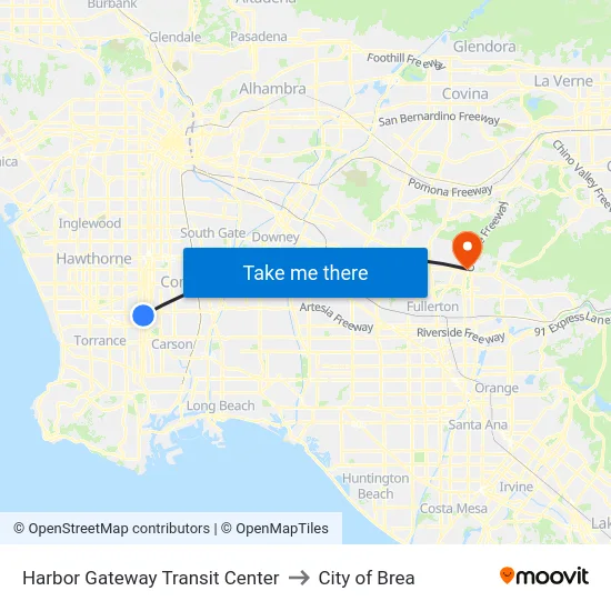 Harbor Gateway Transit Center to City of Brea map
