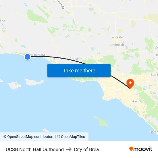 UCSB North Hall Outbound to City of Brea map