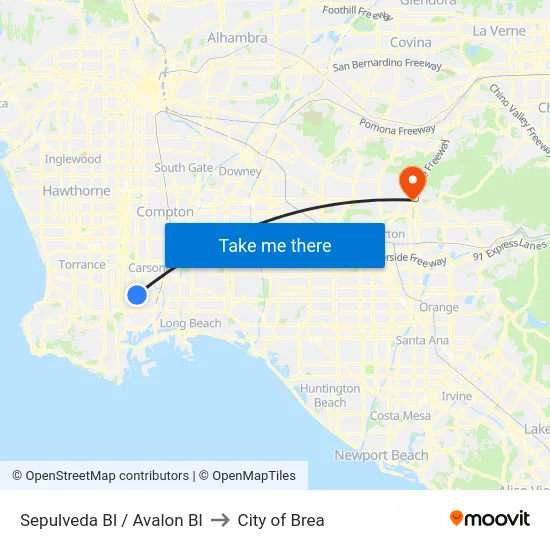 Sepulveda Bl / Avalon Bl to City of Brea map