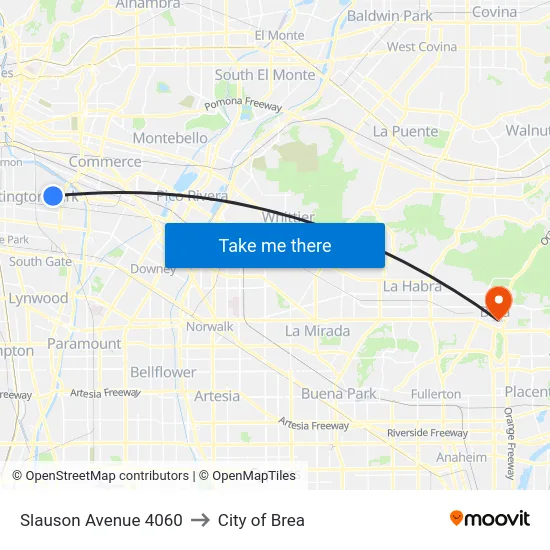 Slauson Avenue 4060 to City of Brea map