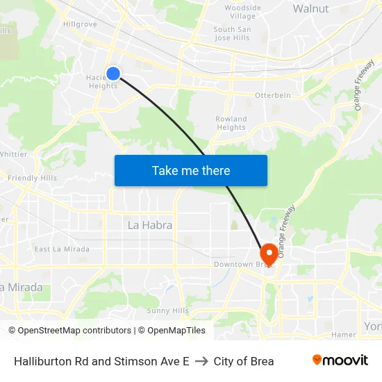 Halliburton Rd and Stimson Ave E to City of Brea map