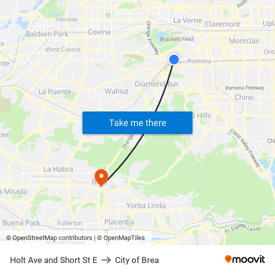 Holt Ave and Short St E to City of Brea map