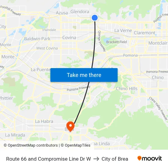 Route 66 and Compromise Line Dr W to City of Brea map