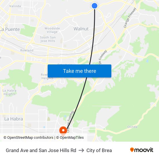 Grand Ave and San Jose Hills Rd to City of Brea map