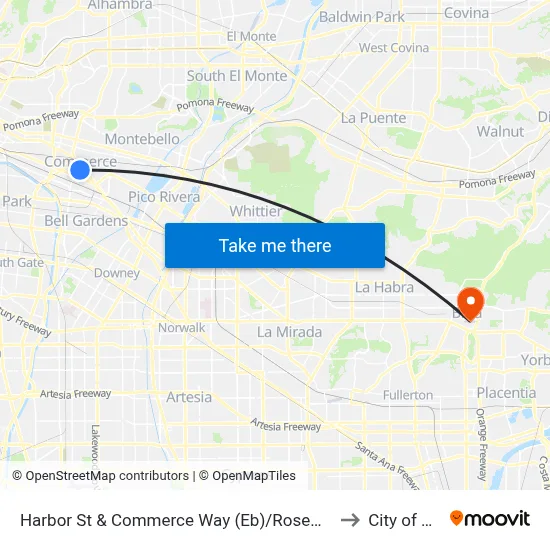 Harbor St & Commerce Way (Eb)/Rosewood Park to City of Brea map