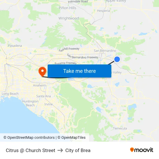 Citrus @ Church Street to City of Brea map