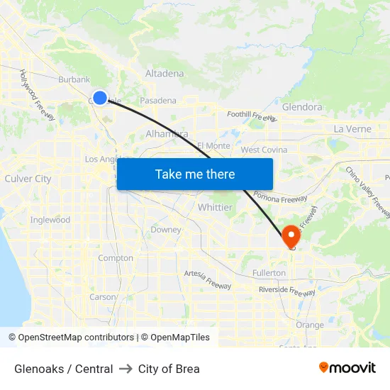 Glenoaks / Central to City of Brea map